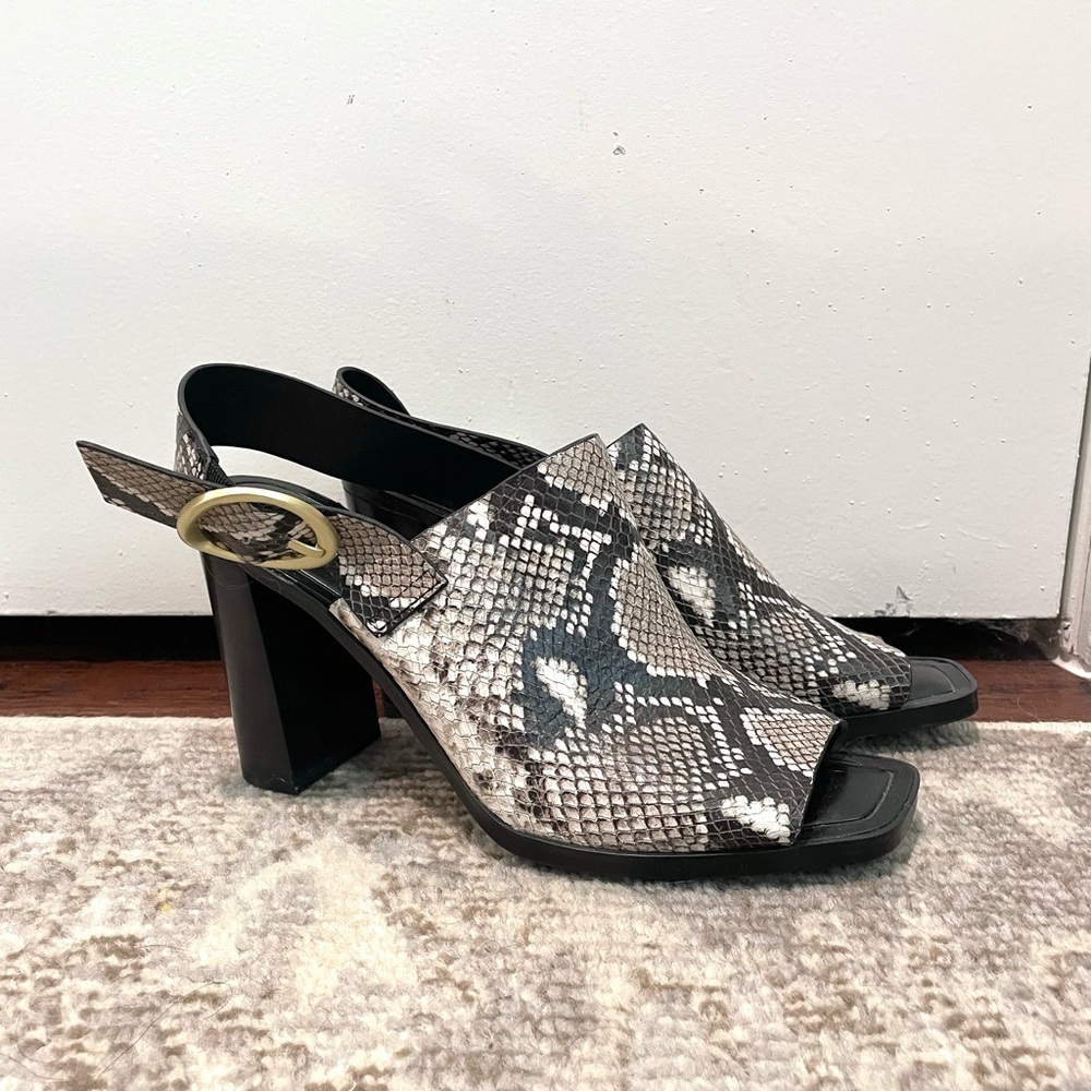 Franco Sarto Walter Snakeskin Open Toe Heeled Sandals